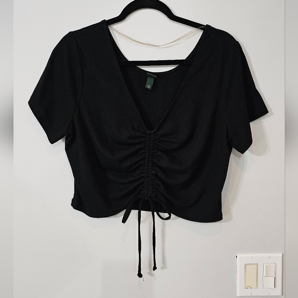 Wild Fable Black Tie Front Ruched Crop Top - Picture 1 of 4